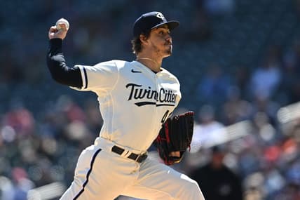 Apr 8, 2023; Minneapolis, Minnesota, USA;  Minnesota Twins starting pitcher Joe Ryan (41) throws a pitch against the Houston Astros at Target Field. Mandatory Credit: Jeffrey Becker-USA TODAY Sports