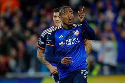 Apr 8, 2023; Cincinnati, Ohio, USA; FC Cincinnati forward Sergio Santos (17) in the second half against the Philadelphia Union at TQL Stadium. Mandatory Credit: Katie Stratman-USA TODAY Sports