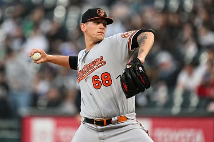 Apr 14, 2023; Chicago, Illinois, USA;  Baltimore Orioles pitcher Tyler Wells (68) pitches against the Chicago White Sox at Guaranteed Rate Field. Mandatory Credit: Jamie Sabau-USA TODAY Sports