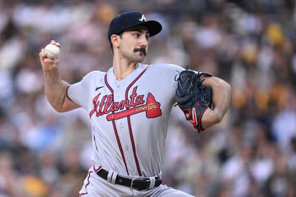 Apr 18, 2023; San Diego, California, USA; Atlanta Braves starting pitcher Spencer Strider (99) throws a pitch against the San Diego Padres during the first inning at Petco Park. Mandatory Credit: Orlando Ramirez-USA TODAY Sports
