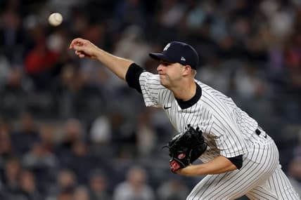 Apr 19, 2023; Bronx, New York, USA; New York Yankees relief pitcher Michael King (34) pitches against the Los Angeles Angels during the fifth inning at Yankee Stadium. Mandatory Credit: Brad Penner-USA TODAY Sports