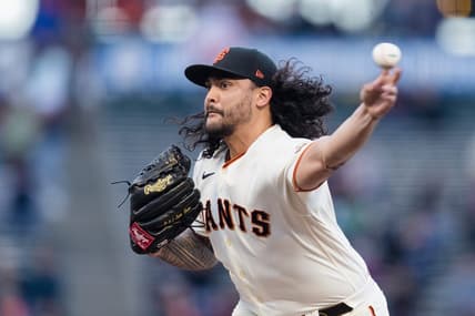 Apr 20, 2023; San Francisco, California, USA;  San Francisco Giants starting pitcher Sean Manaea (52) throws against the New York Mets during the first inning at Oracle Park. Mandatory Credit: John Hefti-USA TODAY Sports