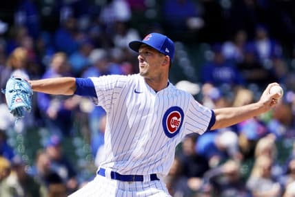Apr 21, 2023; Chicago, Illinois, USA; Chicago Cubs starting pitcher Drew Smyly (11) throws the ball against the Los Angeles Dodgers during the first inning at Wrigley Field. Mandatory Credit: David Banks-USA TODAY Sports