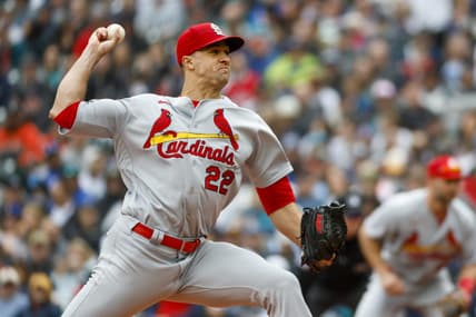 Apr 23, 2023; Seattle, Washington, USA; St. Louis Cardinals starting pitcher Jack Flaherty (22) throws against the Seattle Mariners during the first inning at T-Mobile Park. Mandatory Credit: Joe Nicholson-USA TODAY Sports