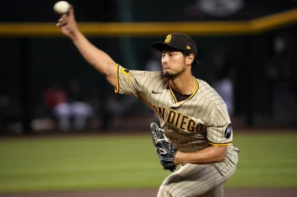 Apr 23, 2023; Phoenix, Arizona, USA; San Diego Padres starting pitcher Yu Darvish (11) pitches against the Arizona Diamondbacks during the first inning at Chase Field. Mandatory Credit: Joe Camporeale-USA TODAY Sports
