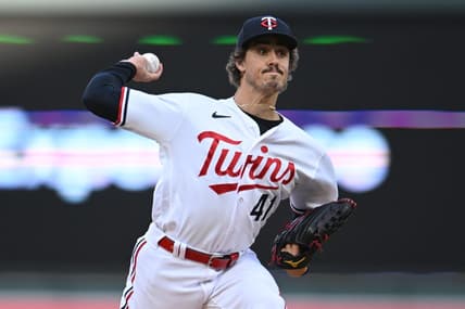 Apr 25, 2023; Minneapolis, Minnesota, USA; Minnesota Twins starting pitcher Joe Ryan (41) throws a pitch against the New York Yankees during the first inning at Target Field. Mandatory Credit: Jeffrey Becker-USA TODAY Sports