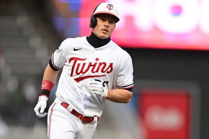 Apr 28, 2023; Minneapolis, Minnesota, USA; Minnesota Twins right fielder Max Kepler (26) rounds the bases after hitting a home run off Kansas City Royals starting pitcher Jordan Lyles (not pictured) during the first inning at Target Field. Mandatory Credit: Jeffrey Becker-USA TODAY Sports