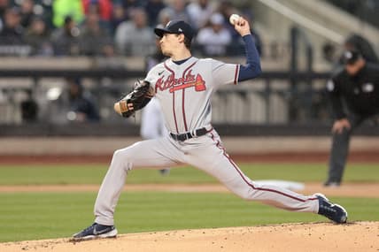 Apr 28, 2023; New York City, New York, USA; Atlanta Braves starting pitcher Max Fried (54) delivers a pitch during the first inning against the New York Mets at Citi Field. Mandatory Credit: Vincent Carchietta-USA TODAY Sports