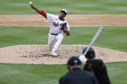 Apr 30, 2023; Washington, District of Columbia, USA; Washington Nationals starting pitcher Josiah Gray (40) pitches against the Pittsburgh Pirates during the third inning at Nationals Park. Mandatory Credit: Geoff Burke-USA TODAY Sports