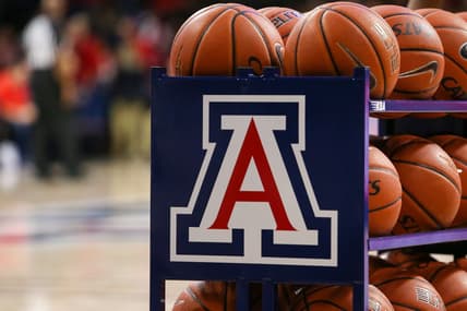 Nov 14, 2019; Tucson, AZ, USA; Arizona Wildcats logo on a basketball cart in the second half during a NCAA Basketball game between San Jose State Spartans and the Arizona Wildcats at McKale Center. Mandatory Credit: Jacob Snow-USA TODAY Sports