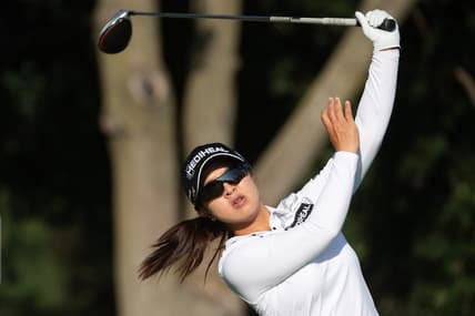 Aug 25, 2022; Ottawa, Ontario, CAN; Sei Young Kim of Korea tees off during the first round of the CP Women's Open golf tournament. Mandatory Credit: Marc DesRosiers-USA TODAY Sports