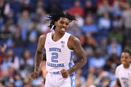 Mar 8, 2023; Greensboro, NC, USA; North Carolina Tar Heels guard Caleb Love (2) reacts in the first half of the second round at Greensboro Coliseum. Mandatory Credit: Bob Donnan-USA TODAY Sports