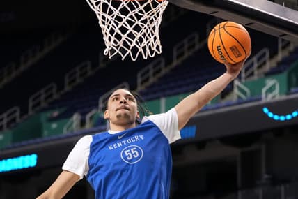 Mar 16, 2023; Greensboro, NC, USA; Kentucky Wildcats forward Lance Ware (55) during a practice at Greensboro Coliseum. Mandatory Credit: Bob Donnan-USA TODAY Sports