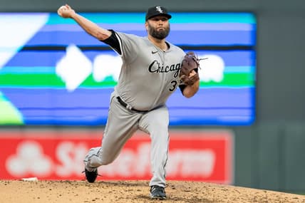 Apr 11, 2023; Minneapolis, Minnesota, USA; Chicago White Sox starting pitcher Lance Lynn (33) pitches against the Minnesota Twins at Target Field. Mandatory Credit: Matt Blewett-USA TODAY Sports