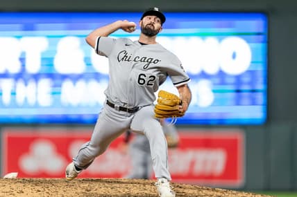 Apr 11, 2023; Minneapolis, Minnesota, USA; Chicago White Sox starting pitcher Jesse Scholtens (62) pitches to Minnesota Twins center fielder Michael A. Taylor (2) at Target Field. Mandatory Credit: Matt Blewett-USA TODAY Sports
