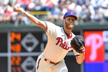 Apr 23, 2023; Philadelphia, Pennsylvania, USA; Philadelphia Phillies starting pitcher Zack Wheeler (45) throws a pitch against the Colorado Rockies during the first inning at Citizens Bank Park. Mandatory Credit: Eric Hartline-USA TODAY Sports