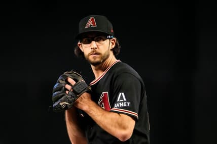 Apr 26, 2023; Phoenix, AZ, USA; Arizona Diamondbacks starting pitcher Zac Gallen (23) faces the Kansas City Royals in the first inning at Chase Field. Mandatory Credit: Rob Schumacher-Arizona Republic

Mlb Royals At D Backs