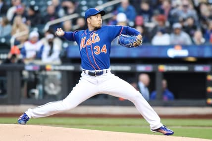 Apr 26, 2023; New York City, New York, USA;  New York Mets starting pitcher Kodai Senga (34) pitches in the first inning against the Washington Nationals at Citi Field. Mandatory Credit: Wendell Cruz-USA TODAY Sports