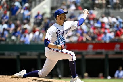 May 3, 2023; Arlington, Texas, USA; Texas Rangers starting pitcher Andrew Heaney (44) pitches against the Arizona Diamondbacks during the third inning at Globe Life Field. Mandatory Credit: Jerome Miron-USA TODAY Sports