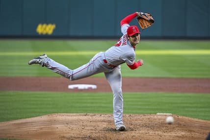 May 3, 2023; St. Louis, Missouri, USA;  Los Angeles Angels starting pitcher Shohei Ohtani (17) pitches against the St. Louis Cardinals during the second inning at Busch Stadium. Mandatory Credit: Jeff Curry-USA TODAY Sports
