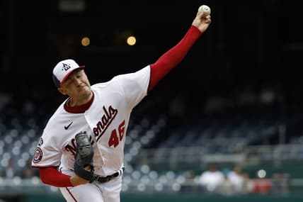 May 4, 2023; Washington, District of Columbia, USA; Washington Nationals starting pitcher Patrick Corbin (46) pitches against the Chicago Cubs during the first inning at Nationals Park. Mandatory Credit: Geoff Burke-USA TODAY Sports