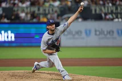 May 5, 2023; San Diego, California, USA;  Los Angeles Dodgers starting pitcher Clayton Kershaw (22) throws a pitch during the fourth inning against the San Diego Padres at Petco Park. Mandatory Credit: Kiyoshi Mio-USA TODAY Sports