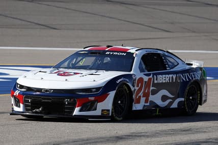 May 6, 2023; Kansas City, Kansas, USA; NASCAR Cup Series driver William Byron (24) during Cup Practice and Qualifying at Kansas Speedway. Mandatory Credit: Mike Dinovo-USA TODAY Sports