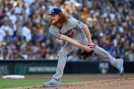 May 6, 2023; San Diego, California, USA;  Los Angeles Dodgers starting pitcher Dustin May (85) throws a pitch during the second inning against the San Diego Padres at Petco Park. Mandatory Credit: Kiyoshi Mio-USA TODAY Sports
