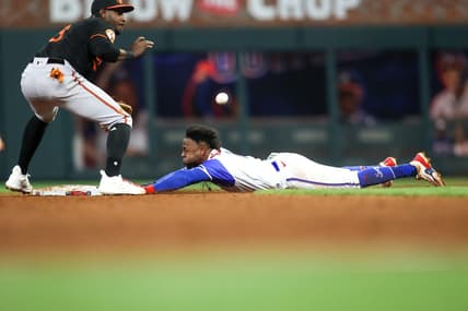 May 6, 2023; Atlanta, Georgia, USA; Atlanta Braves second baseman Ozzie Albies (1) steals second base against the Baltimore Orioles in the eighth inning at Truist Park. Mandatory Credit: Brett Davis-USA TODAY Sports