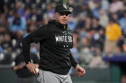 May 8, 2023; Kansas City, Missouri, USA; Chicago White Sox manager Pedro Grifol (5) returns to the dugout against the Kansas City Royals after a pitcher change in the sixth inning at Kauffman Stadium. Mandatory Credit: Denny Medley-USA TODAY Sports