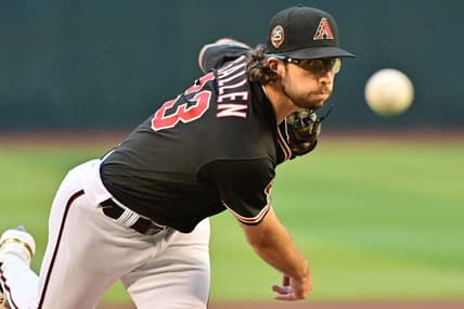 May 8, 2023; Phoenix, Arizona, USA;  Arizona Diamondbacks starting pitcher Zac Gallen (23) throws in the first inning against the Miami Marlins at Chase Field. Mandatory Credit: Matt Kartozian-USA TODAY Sports