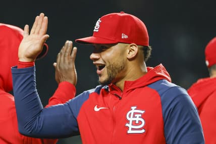 May 8, 2023; Chicago, Illinois, USA; St. Louis Cardinals catcher Willson Contreras (40) celebrates team's win against the Chicago Cubs at Wrigley Field. Mandatory Credit: Kamil Krzaczynski-USA TODAY Sports