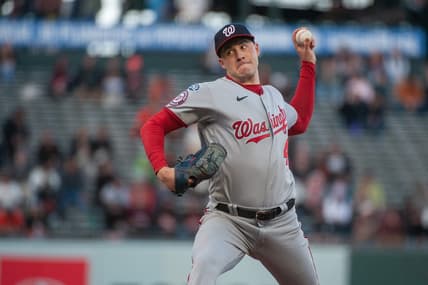 May 9, 2023; San Francisco, California, USA; Washington Nationals starting pitcher Patrick Corbin (46) throws a pitch during the first inning against the San Francisco Giants at Oracle Park. Mandatory Credit: Ed Szczepanski-USA TODAY Sports