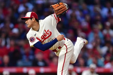 May 9, 2023; Anaheim, California, USA; Los Angeles Angels starting pitcher Shohei Ohtani (17) throws against the Houston Astros during the fourth inning at Angel Stadium. Mandatory Credit: Gary A. Vasquez-USA TODAY Sports