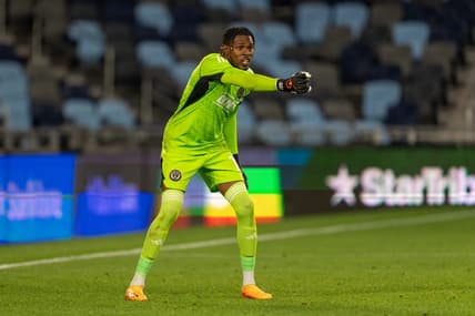 May 9, 2023; Saint Paul, MN, USA; Philadelphia Union goalkeeper Andre Blake (18) in action against Minnesota United in the second half at Allianz Field. Mandatory Credit: Matt Blewett-USA TODAY Sports