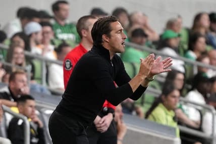 May 10, 2023; Austin, TX, USA; Austin FC head coach Josh Wolff yells out to players during the first half against New Mexico United at Q2 Stadium. Mandatory Credit: Scott Wachter-USA TODAY Sports