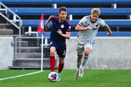 May 9, 2023; Bridgeview, IL, USA;  Chicago Fire FC defender Arnaud Souquet (2) controls the ball against St. Louis City SC at SeatGeek Stadium. Mandatory Credit: Jamie Sabau-USA TODAY Sports