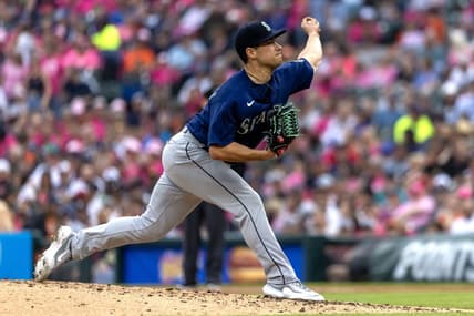 May 12, 2023; Detroit, Michigan, USA; Seattle Mariners starting pitcher Marco Gonzales (7) pitches in the fourth inning against the Detroit Tigers at Comerica Park. Mandatory Credit: David Reginek-USA TODAY Sports