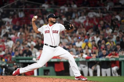 May 12, 2023; Boston, Massachusetts, USA; Boston Red Sox relief pitcher Kenley Jansen (74) pitches against the St. Louis Cardinals during the ninth inning at Fenway Park. Mandatory Credit: Eric Canha-USA TODAY Sports
