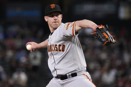May 13, 2023; Phoenix, Arizona, USA; San Francisco Giants starting pitcher Anthony DeSclafani (26) pitches against the Arizona Diamondbacks during the third inning at Chase Field. Mandatory Credit: Joe Camporeale-USA TODAY Sports