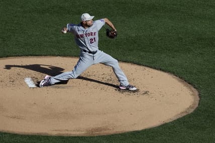May 14, 2023; Washington, District of Columbia, USA; New York Mets starting pitcher Max Scherzer (21) pitches against the Washington Nationals during the second inning at Nationals Park. Mandatory Credit: Geoff Burke-USA TODAY Sports