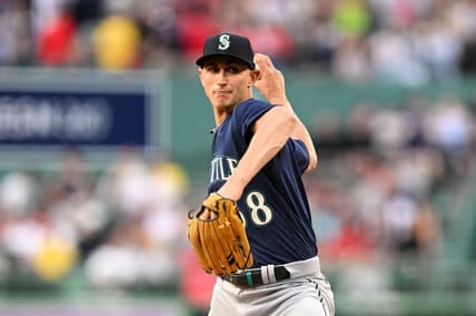 May 15, 2023; Boston, Massachusetts, USA; Seattle Mariners starting pitcher George Kirby (68) pitches against the Boston Red Sox during the first inning at Fenway Park. Mandatory Credit: Brian Fluharty-USA TODAY Sports