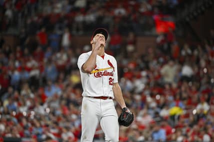 May 15, 2023; St. Louis, Missouri, USA;  St. Louis Cardinals starting pitcher Jack Flaherty (22) reacts after getting the third out in the seventh inning against the Milwaukee Brewers at Busch Stadium. Mandatory Credit: Jeff Curry-USA TODAY Sports