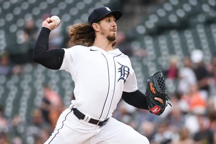 May 16, 2023; Detroit, Michigan, USA;  Detroit Tigers starting pitcher Michael Lorenzen (21) during the first inning against the Pittsburgh Pirates at Comerica Park. Mandatory Credit: Tim Fuller-USA TODAY Sports