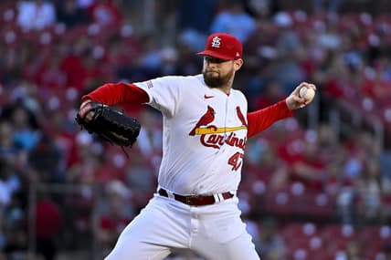 May 16, 2023; St. Louis, Missouri, USA;  St. Louis Cardinals starting pitcher Jordan Montgomery (47) pitches against the Milwaukee Brewers during the first inning at Busch Stadium. Mandatory Credit: Jeff Curry-USA TODAY Sports