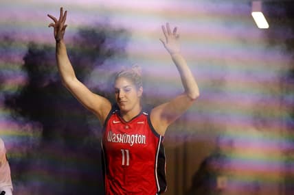 May 19, 2023; Washington, District of Columbia, USA; Washington Mystics forward Elena Delle Donne (11) runs onto the court during player introductions prior to the game against the New York Liberty at Entertainment & Sports Arena. Mandatory Credit: Geoff Burke-USA TODAY Sports