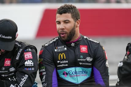 May 21, 2023; North Wilkesboro, North Carolina, USA; NASCAR Cup Series driver Bubba Wallace (23) during the All Star Race at North Wilkesboro Speedway. Mandatory Credit: Jim Dedmon-USA TODAY Sports