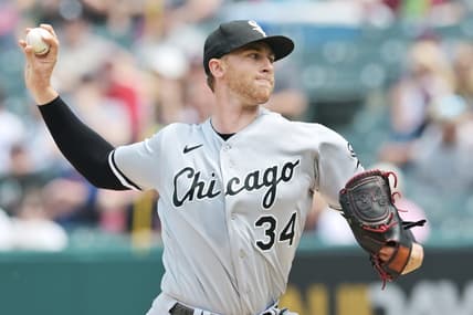 May 24, 2023; Cleveland, Ohio, USA; Chicago White Sox starting pitcher Michael Kopech (34) throws a pitch during the first inning against the Cleveland Guardians at Progressive Field. Mandatory Credit: Ken Blaze-USA TODAY Sports