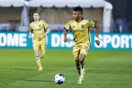 May 24, 2023; Commerce City, CO, USA; Real Salt Lake midfielder Maikel Chang (16) looks to pass against the Colorado Rapids in the first half during the US Open Cup at Dick's Sporting Goods Park. Mandatory Credit: Michael Ciaglo-USA TODAY Sports