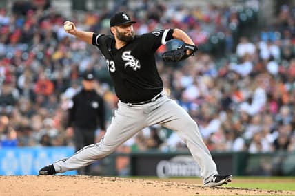 May 26, 2023; Detroit, Michigan, USA;  Chicago White Sox starting pitcher Lance Lynn (33) throws a pitch against the Detroit Tigers in the second inning at Comerica Park. Mandatory Credit: Lon Horwedel-USA TODAY Sports